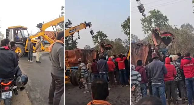 कांकेर NH30 पर दो ट्रकों की टक्कर, तीन की मौत; जेसीबी से हटाया गया मलबा