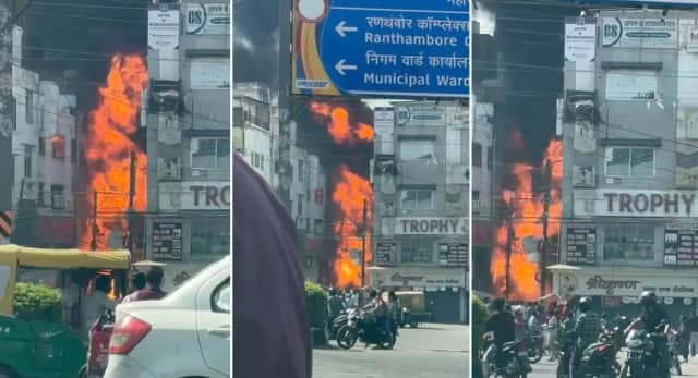 MP नगर में ट्रांसफार्मर में लगी आग, आसपास स्थित बिल्डिंग्स तक पहुंचीं लपटें