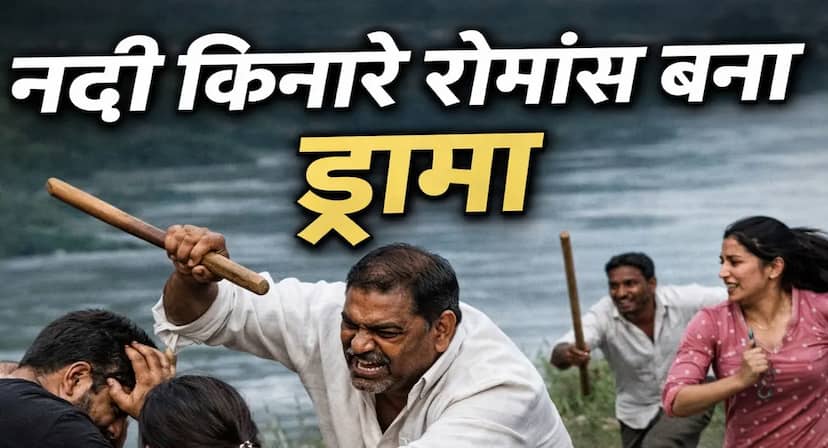 नदी किनारे रोमांस बना ‘फैमिली एक्शन ड्रामा’, लट्ठ लेकर पहुंचा पिता, वीडियो वायरल