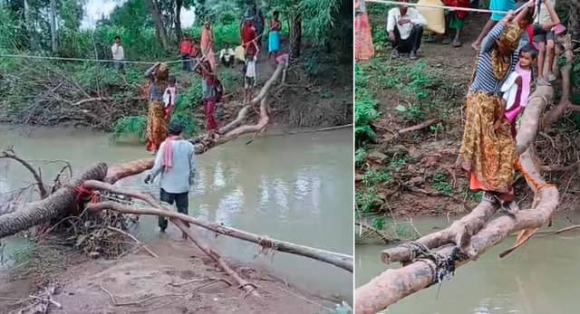 75 साल आजादी के बाद भी सरखंडी के ग्रामीण पेड़ और रस्सियों से नदी पार करने को मजबूर, प्रशासन पर उठे सवाल
