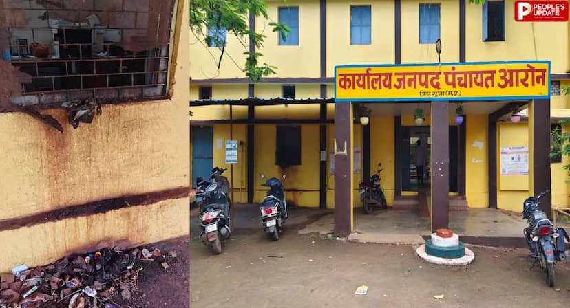 जनपद पंचायत आरोन कार्यालय में फैली गंदगी, खिड़कियां बनीं थूकदान