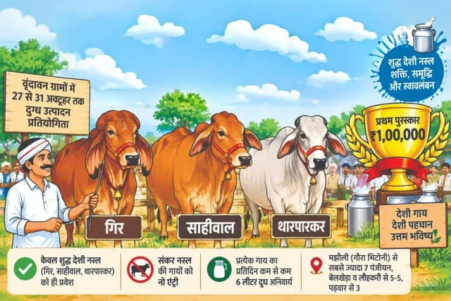 देशी गायों का ‘दूध दंगल’: गिर, साहीवाल और थारपारकर में मुकाबला, विजेता को मिलेंगे एक लाख रुपए