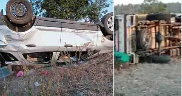 सिवनी में सड़क हादसा : मवेशियों से भरी पिकअप और कार में भिड़ंत, वाहन पलटने से 2 मवेशियों की मौत