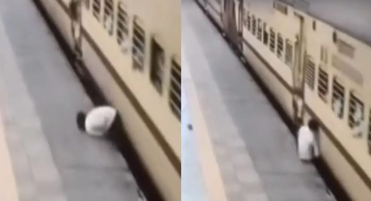 चलती ट्रेन और प्लेटफॉर्म के बीच फंसा युवक, हालत गंभीर; सामने आया CCTV फुटेज