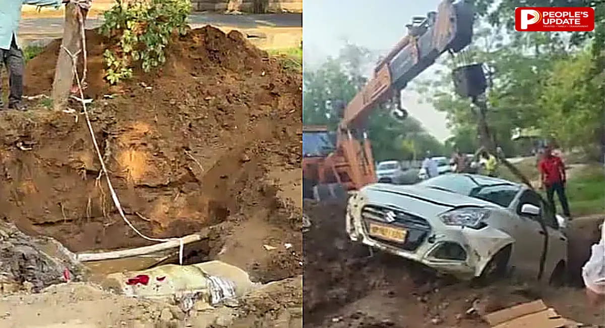 ग्रेटर नोएडा में खुले गड्ढे में गिरी कार, बाल-बाल बची ड्राइवर की जान    