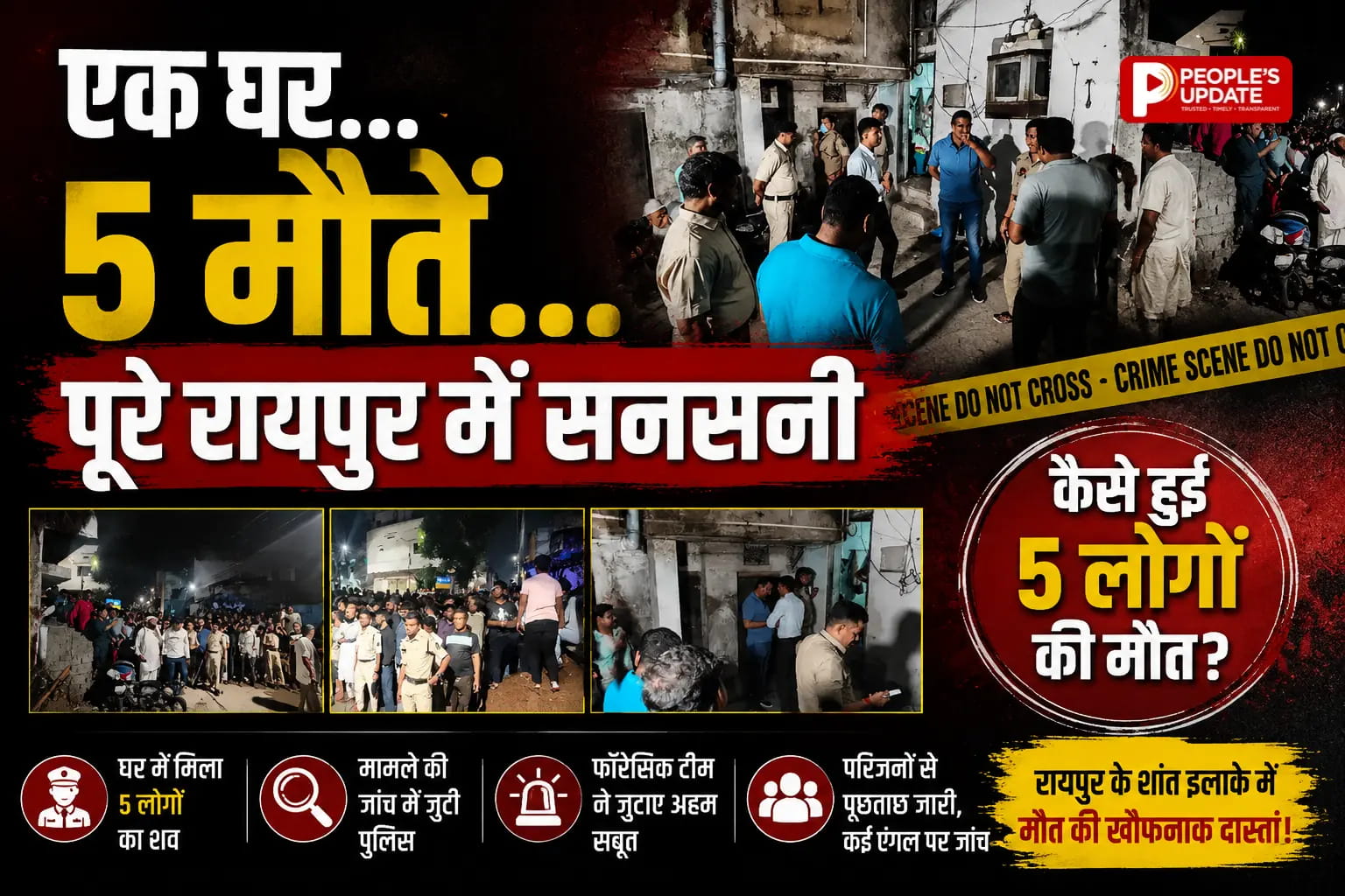 रायपुर में एक ही घर से 5 शव मिलने से सनसनी, पति फंदे पर मिला, पत्नी और 3 बच्चों की संदिग्ध मौत