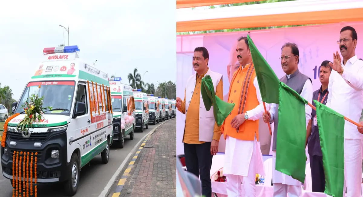 370 नई एम्बुलेंस को CM विष्णुदेव साय ने दिखाई हरी झंडी