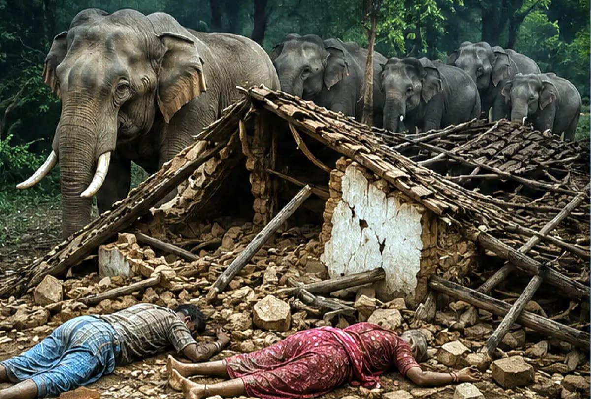 हाथियों के हमले में बुजुर्ग दंपती की मौत, विस्थापन न होने से ग्रामीणों का हंगामा