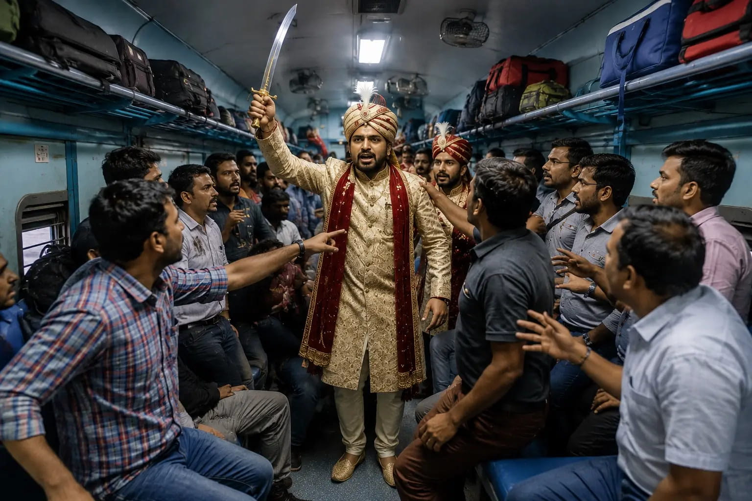 बैठने की जगह नहीं मिली तो दूल्हे ने निकाली तलवार! बारातियों और यात्रियों का आधी रात हंगामा