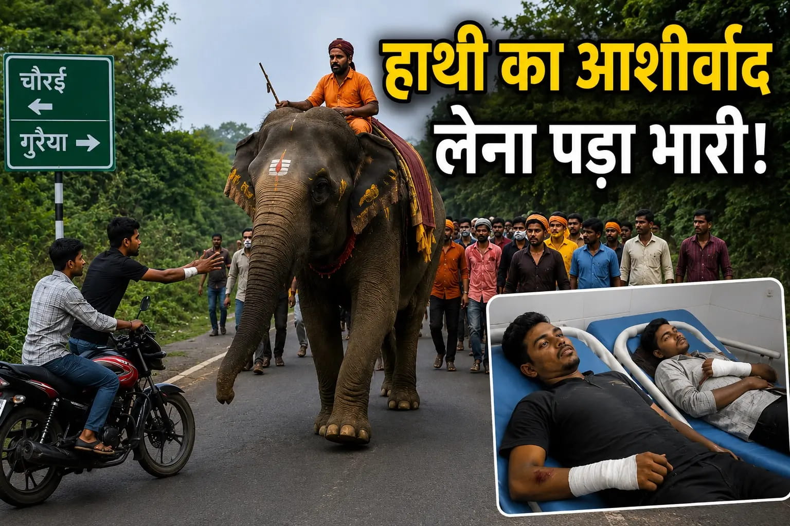 बाइक सवार दो युवक घायल, महावतों ने कहा शराब पीकर कर रहे थे छेड़छाड़