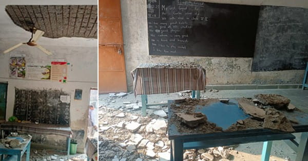 भोपाल : स्कूल भवन की छत का प्लास्टर गिरा, क्लास में पढ़ रहे थे बच्चे, टीचर और दो छात्रा को आई चोट, देखें VIDEO