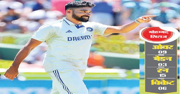 सिराज का सर्वश्रेष्ठ प्रदर्शन,भारत ने एक भी रन जोड़े गंवाए 6 विकेट, फिर भी 98 रन की बढ़त