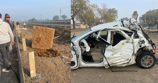 शिवपुरी में भीषण हादसा : तेज रफ्तार कार डिवाइडर से टकराई, 4 की मौत, 3 गंभीर