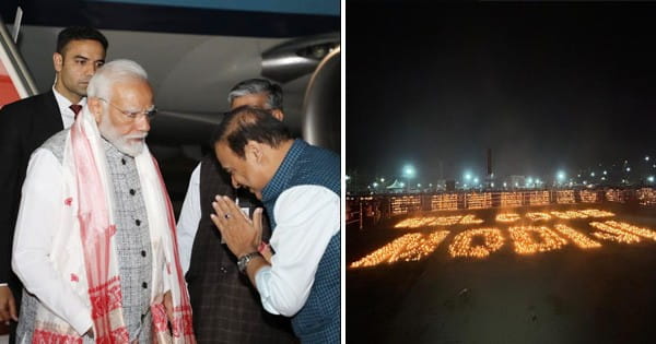असम पहुंचे पीएम मोदी, प्रधानमंत्री के स्वागत में गुवाहाटी में जले एक लाख दीये