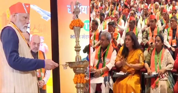BJP के राष्ट्रीय अधिवेशन में पहुंचे PM मोदी, भारत मंडपम में विकसित भारत यात्रा पर लगी प्रदर्शनी देखी