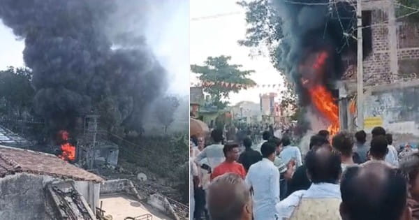 खरगोन : फुटवियर दुकान में आग लगने से परिवार झुलसा, महिला की हालत गंभीर; दीपक जलाने के बाद हुआ हादसा