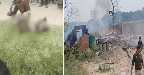 VIDEO : UP के कौशांबी में पटाखा फैक्ट्री में लगी भीषण आग, 4 लोगों की मौत, 10 झुलसे; 15-20 लोगों के फंसे होने की आशंका