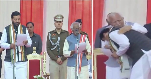 VIDEO : हरियाणा के 11वें मुख्यमंत्री बने नायब सैनी, शपथ से पहले मंच पर पूर्व CM खट्‌टर के छुए पैर, जानें “नायब” से “सदर” बनने का सफर