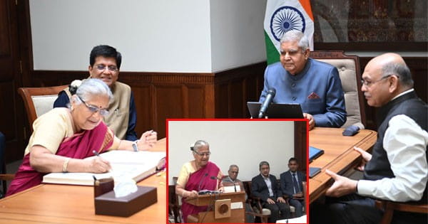 सुधा मूर्ति ने राज्यसभा की सदस्य के तौर पर ली शपथ, नारायणमूर्ति और पीयूष गोयल भी मौजूद