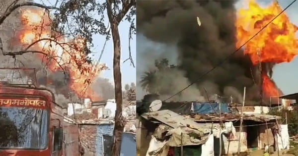 VIDEO : टेंट हाउस के गोदाम में लगी भीषण आग, लगातार चार गैस सिलेंडर हुए ब्लास्ट, आसपास के कई मकान हुए क्षतिग्रस्त