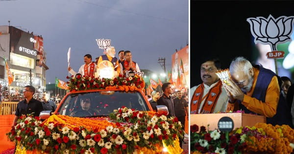 PM मोदी का जबलपुर में रोड शो, भगवा जीप में सवार होकर किया जनता का अभिवादन; कमल का फूल दिखाकर लोगों से मांगे वोट