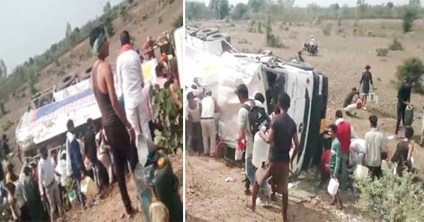 सागर में डीजल से भरा टैंकर पलटा, लूटने के लिए लगी लोगों में होड़, कोई कुप्पा तो कोई बाल्टी में भर ले गए फ्यूल