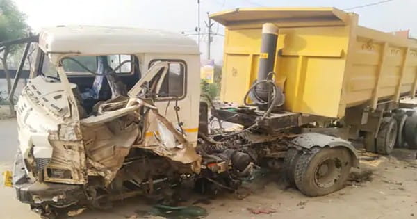 यूपी के बलिया में दर्दनाक हादसा : तेज रफ्तार ट्रेलर ने खड़े ट्रक में टक्कर मारी, 3 की मौत