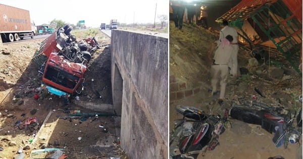 मध्य प्रदेश के गुना में भीषण हादसा : डिवाइडर तोड़कर पुलिया से नीचे गिरा ट्रक, UP के 4 लोगों की मौत; कर्नाटक जा रहे थे सभी