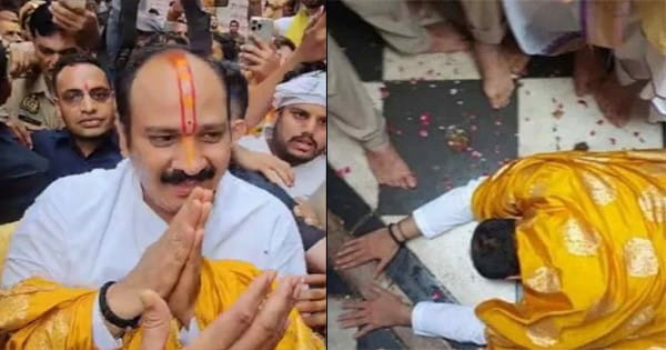 कथावाचक पंडित प्रदीप मिश्रा ने नाक रगड़कर मांगी माफी, राधा रानी के सामने हुए दंडवत, ब्रजवासियों से कही ये बात