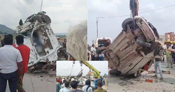 सतना में हादसा : चलती कार पर पलटा सरिया से भरा ट्रक, महिला समेत 3 की मौत; मासूम घायल