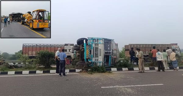 UP के उन्नाव में सड़क हादसा : दूध के टैंकर से टकराई बिहार से दिल्ली जा रही बस,18 लोगों की मौत