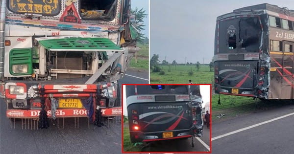 Guna News : खड़ी बस को ट्रक ने मारी टक्कर, 3 की मौत, टायर बदलते समस हुआ हादसा, सूरत से UP जा रही थी बस