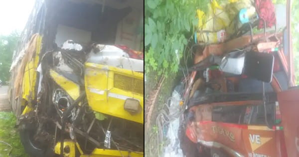 सागर में बस और ट्रक के बीच जोरदार टक्कर, 2 की मौत, 10 घायल