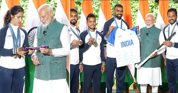 VIDEO : ओलंपिक से लौटे खिलाड़ियों से मिले PM मोदी, मनु भाकर ने दी पिस्टल, श्रीजेश ने जर्सी तो हॉकी टीम ने स्टिक सौंपी