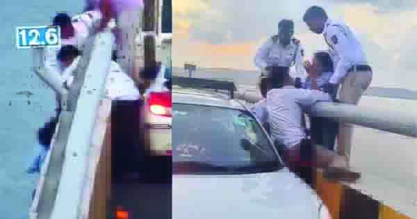 VIDEO : सुसाइड के लिए अटल सेतु से कूदी महिला, कैब ड्राइवर ने पकड़ा, फिर पहुंची पुलिस