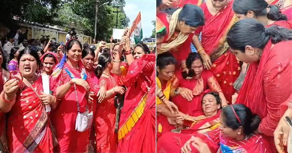 भोपाल में महिला कांग्रेस का नारी न्याय आंदोलन, पुलिस ने कार्यकर्ताओं को रोका, विभा पटेल चक्कर खाकर सड़क पर गिरीं