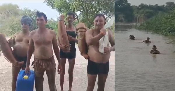 Bhind Viral Video : भिंड में बाढ़ का कहर... बचने के लिए ग्रामीणों का देसी जुगाड़, लौकी के सहारे पार कर रहे नदी