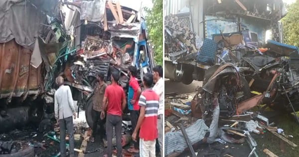 Sagar News : हाईवे पर ट्रक-कंटेनर की भिड़ंत में दो लोगों की मौत; टक्कर में दोनों वाहनों के उड़े परखच्चे