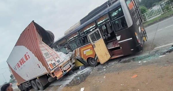 बस ड्राइवर को आया नींद का झोंका... कंटेनर से जा टकराई, एक की मौत, 4 की हालत गंभीर; बालाघाट से जबलपुर आ रही थी बस