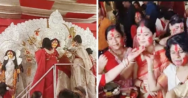 Bhopal News : कालीबाड़ी में सिंदूर खेला, महिलाओं ने एक-दूसरे को लगाया सिंदूर, पारंपरिक धुनुची नृत्य भी किया