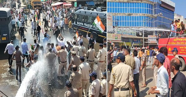 बीना में पुलिस ने कांग्रेस कार्यकर्ताओं को वाटर कैनन से खदेड़ा, विधायक के घर झंडा लगाने जा रहे थे