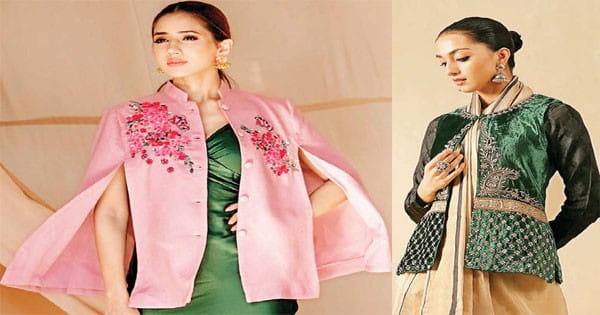 विंटर वेडिंग के लिए मशरूम सिल्क, जैकॉर्ड विद चंदेरी स्टाइल जैकेट खास