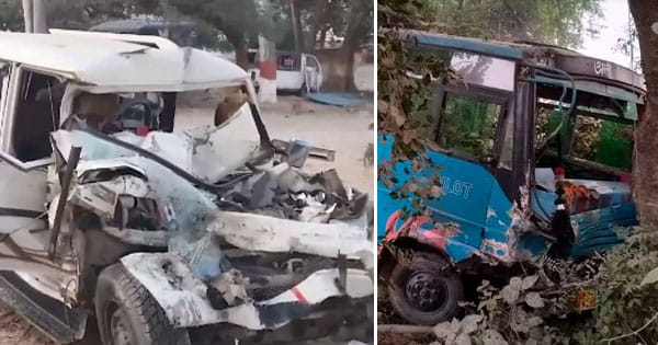 हरदोई में भीषण हादसा : शादी से लौट रही बोलेरो की बस से टक्कर, 5 लोगों की मौत; 4 घायल