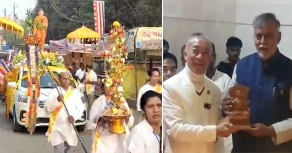सांची में महाबोधि महोत्सव शुरू, देश-विदेश से आए श्रद्धालु, शोभायात्रा निकाली, मंत्री प्रहलाद पटेल हुए शामिल