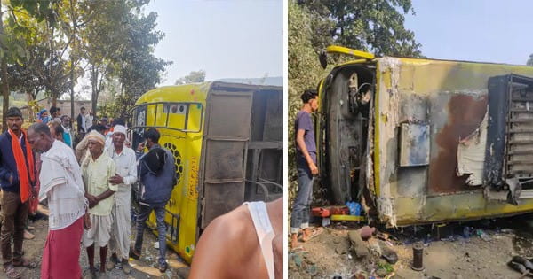 मंडला-डिंडौरी रोड पर बस पलटी, एक यात्री की मौत, दो दर्जन लोग घायल