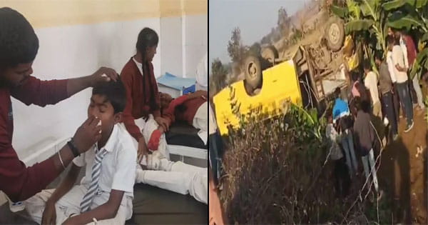 नेपानगर में तेज रफ्तार स्कूल बस अनियंत्रित होकर पलटी, 19 स्टूडेंट्स घायल, 4 की हालत गंभीर