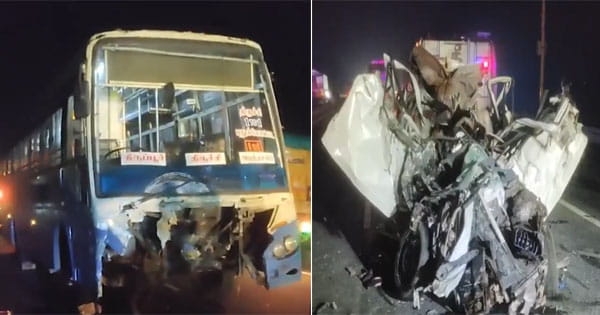 Tamil Nadu News : करूर जिले में कार और राज्य परिवहन निगम की बस में टक्कर, दो महिलाओं समेत पांच की मौत