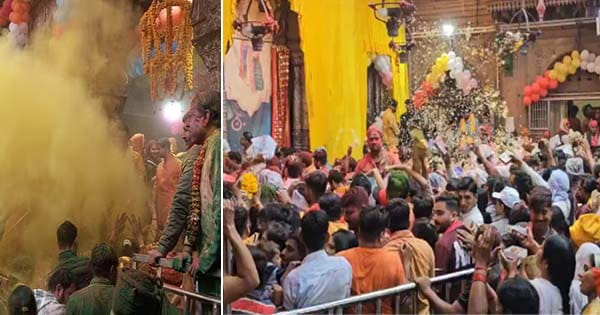 Banke Bihari Holi : बांके बिहारी मंदिर में होली की धूम, रंगों में सराबोर हुए श्रद्धालु, रंगभरी एकादशी पर आस्था का सैलाब