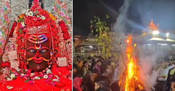 महाकाल मंदिर में सबसे पहले मनी होली, बाबा महाकाल को अर्पित किया हर्बल गुलाल, संध्या आरती के बाद किया होलिका दहन