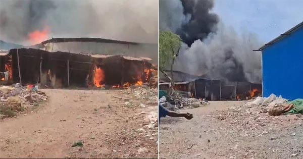 इंदौर : लसूड़िया मोरी में टेंट हाउस के गोदाम में भीषण आग, कई किमी दूर तक दिखा धुआं